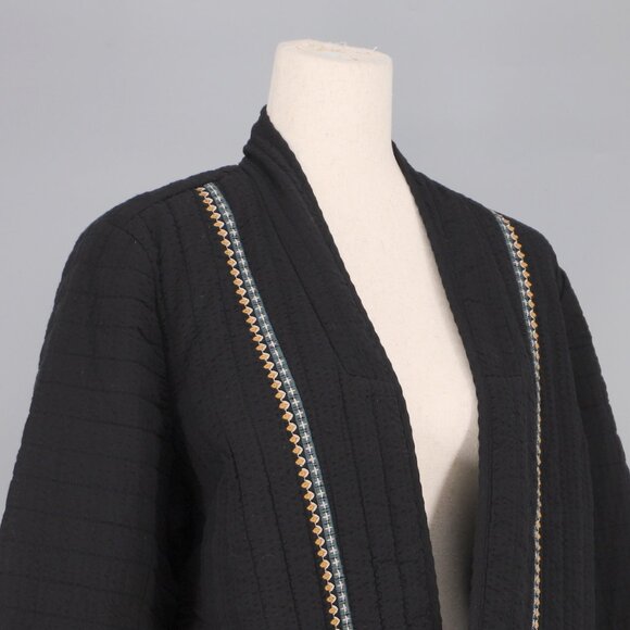 J.JILL PureJill Elements Seersucker Embroidered Quilted Jacket Black Size M - Picture 5 of 8